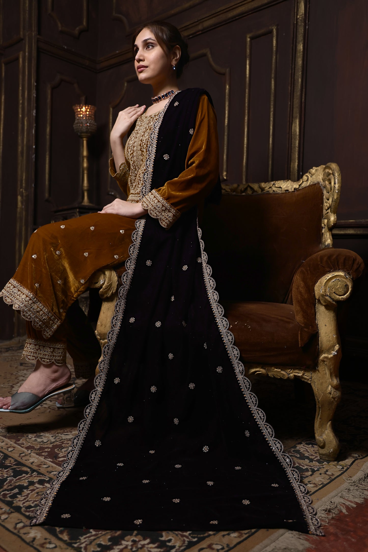 Mustard & Purple Designer Velvet Suit  #1736