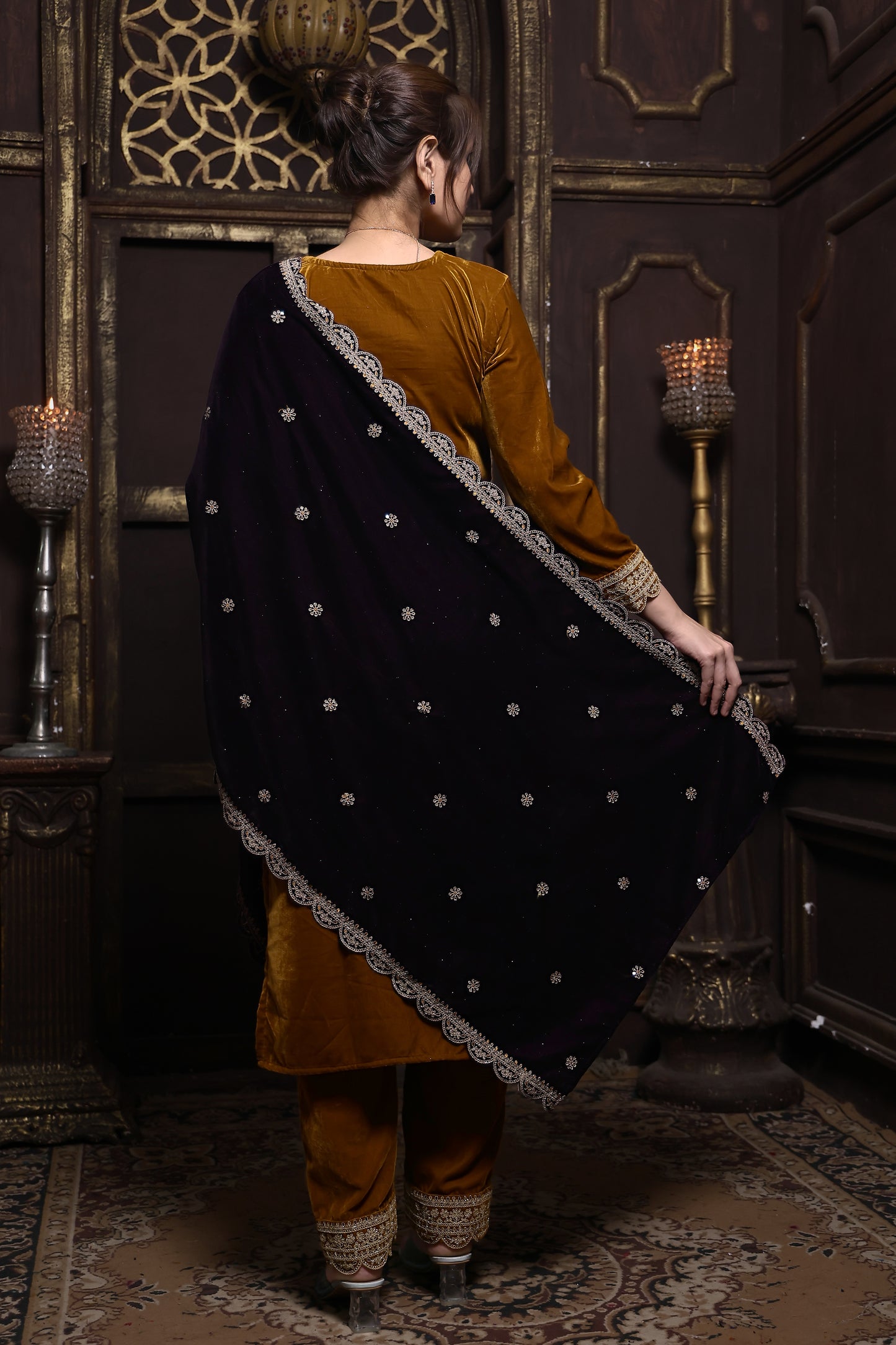 Mustard & Purple Designer Velvet Suit  #1736