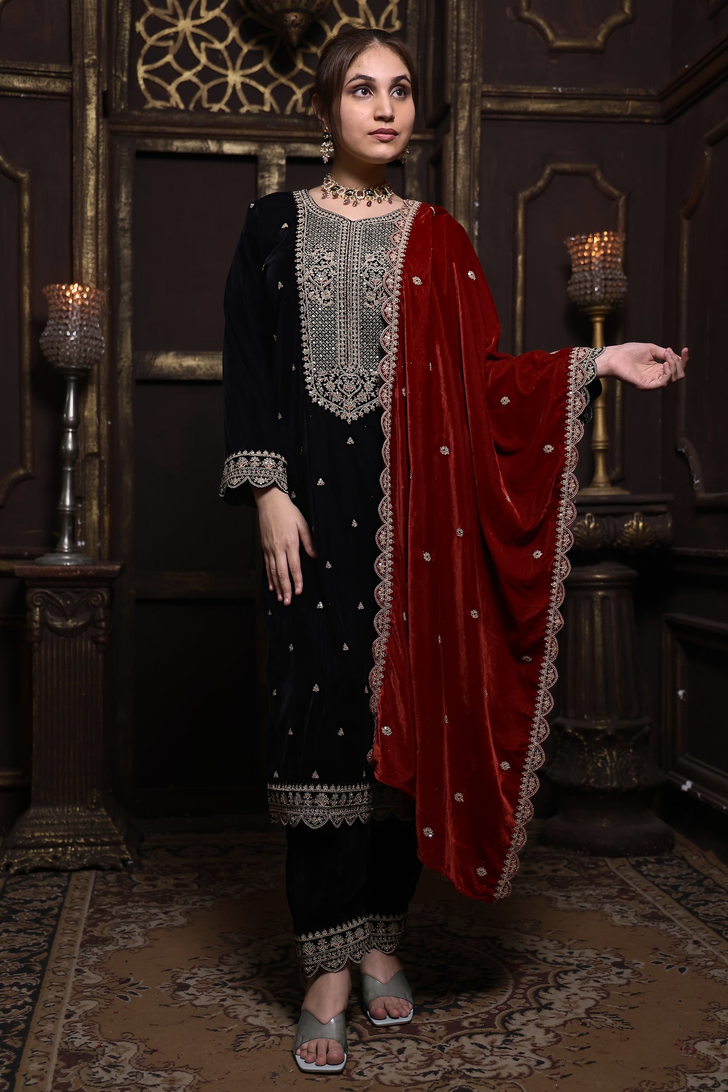 Black & Red Designer Velvet Suit #1735