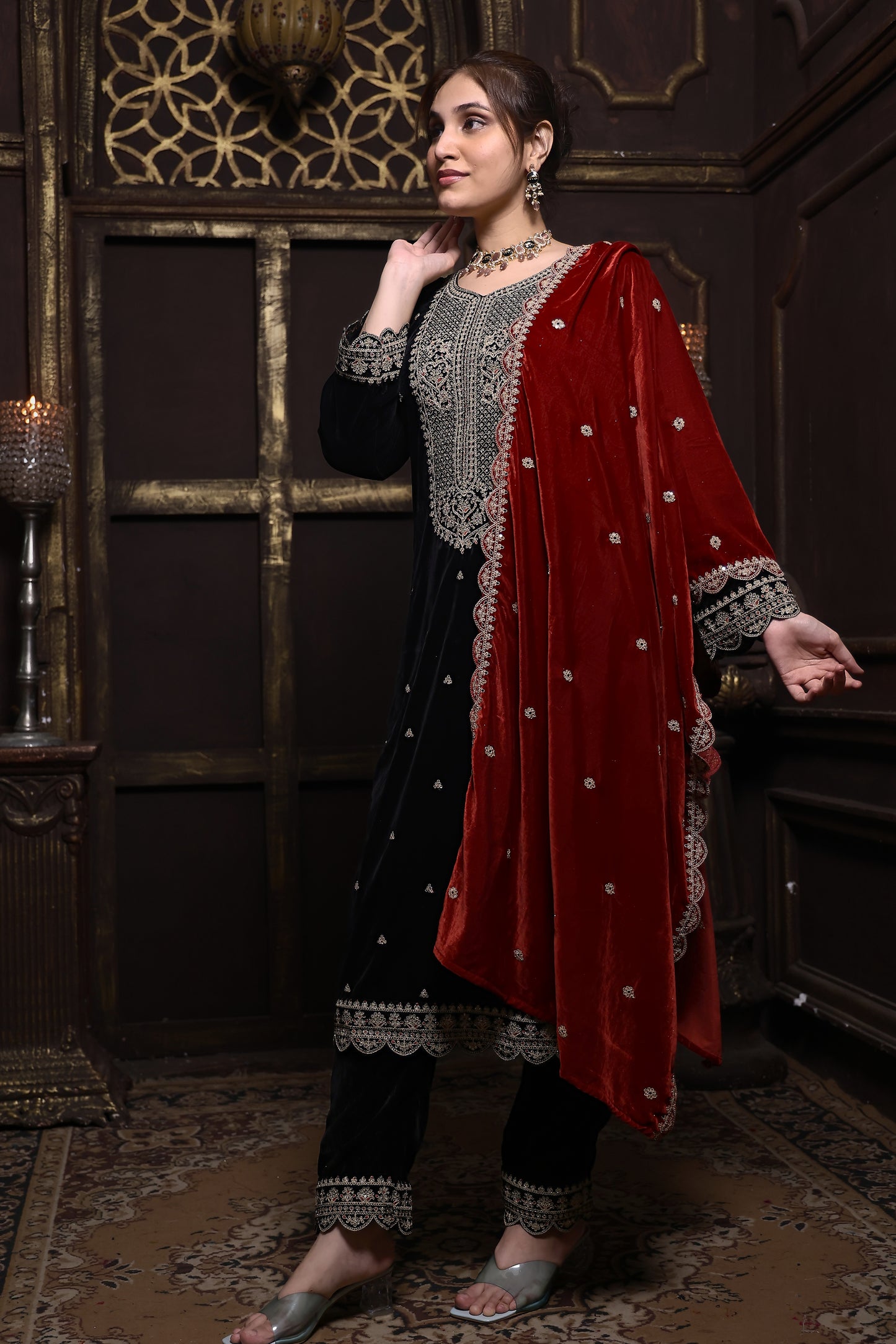 Black & Red Designer Velvet Suit #1735