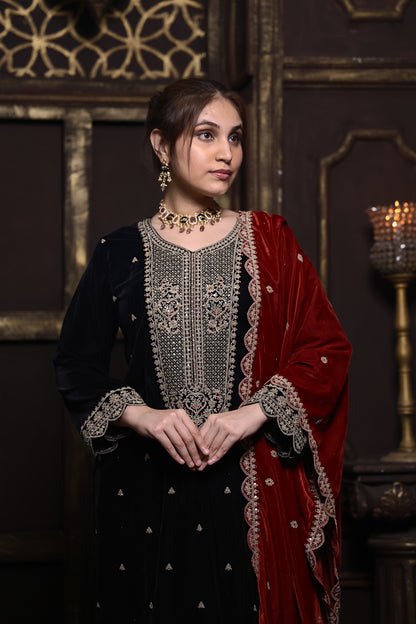 Black & Red Designer Velvet Suit #1735