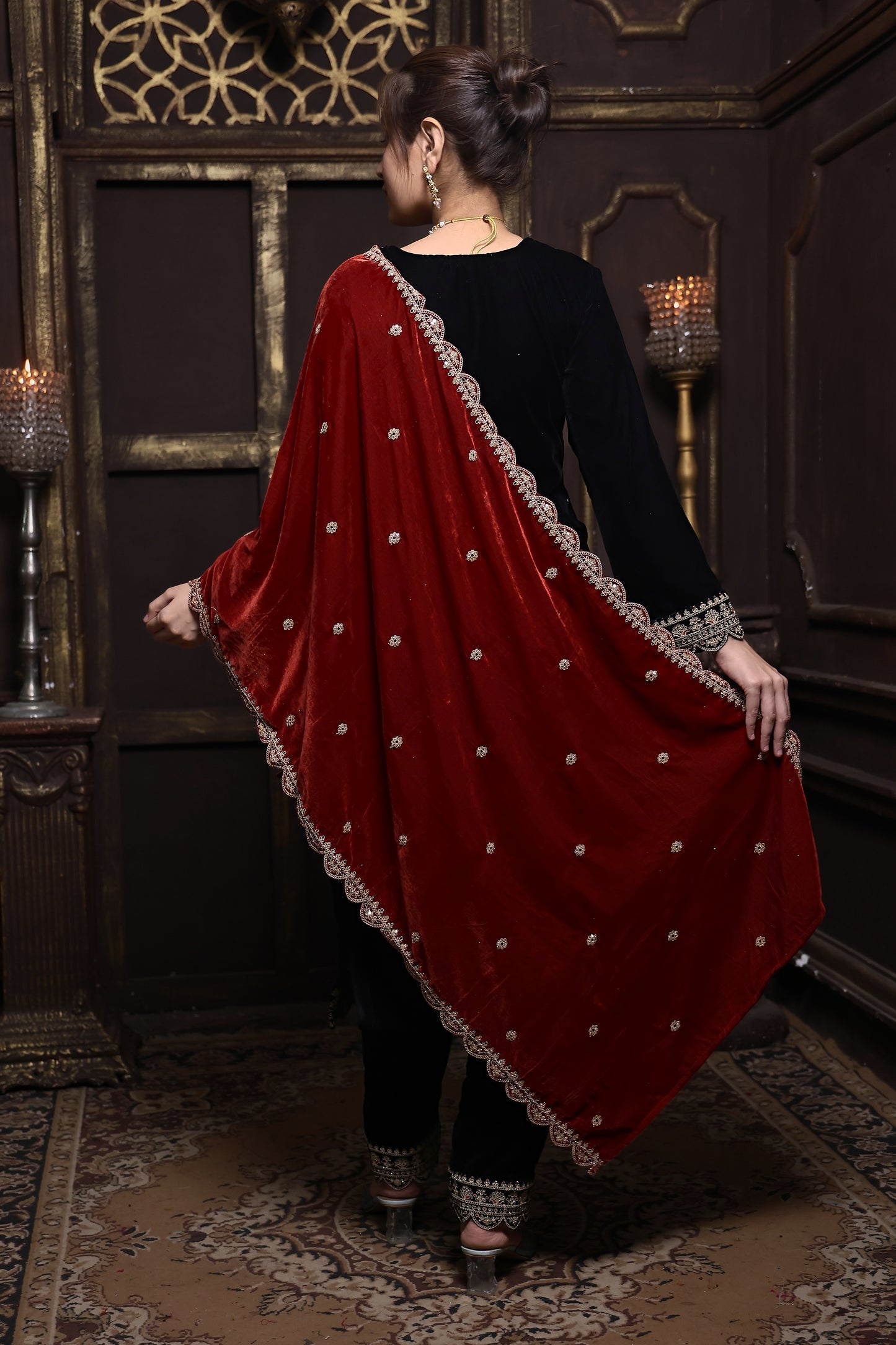 Black & Red Designer Velvet Suit #1735