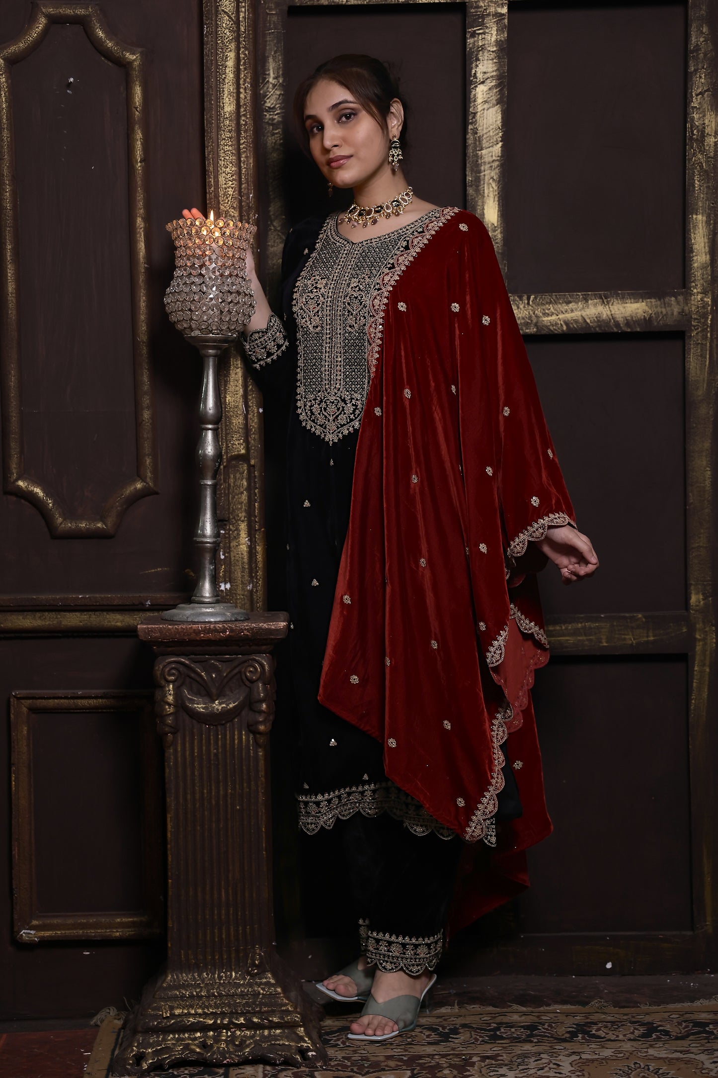 Black & Red Designer Velvet Suit #1735