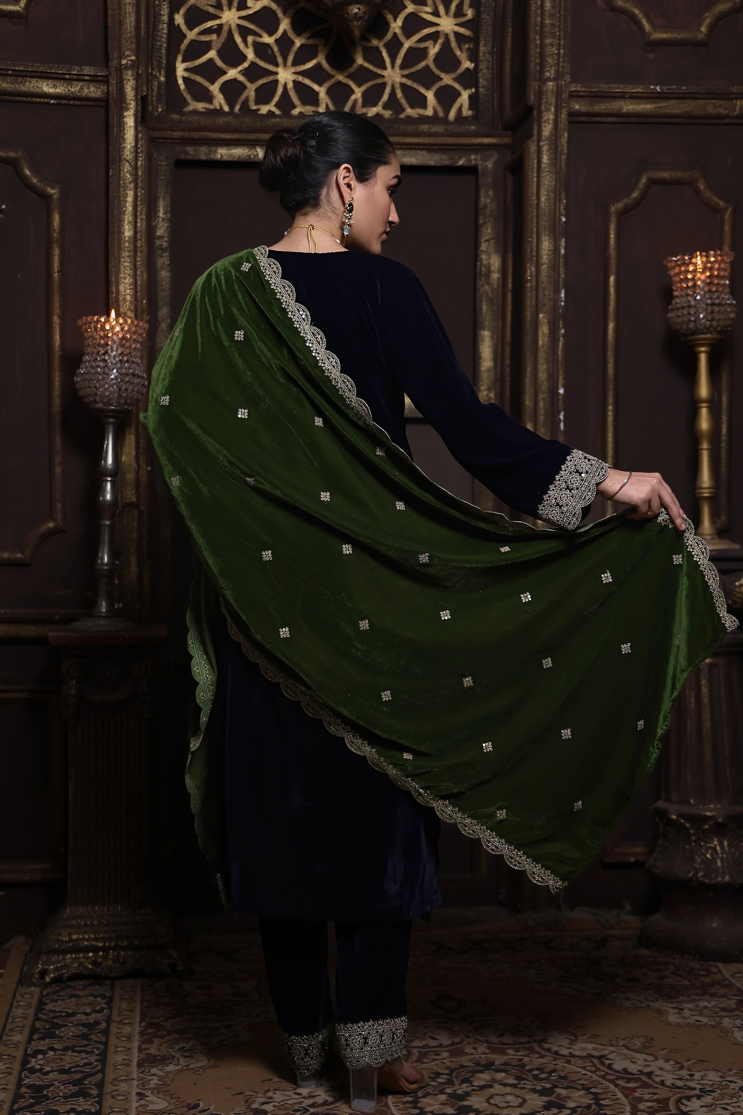 Navy Blue & Green Designer Velvet Suit #1738
