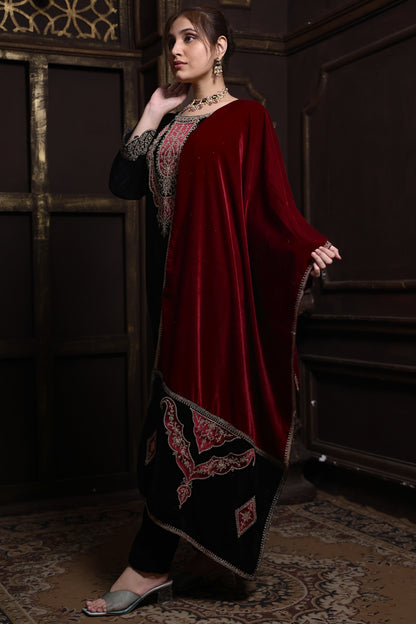 Black & Red Designer Velvet Suit #1743
