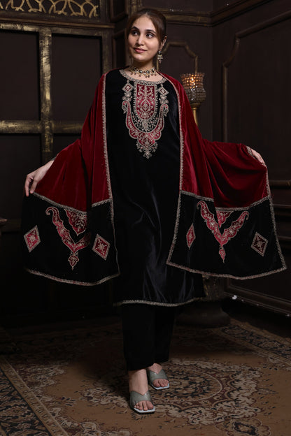 Black & Red Designer Velvet Suit #1743