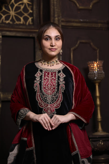 Black & Red Designer Velvet Suit #1743