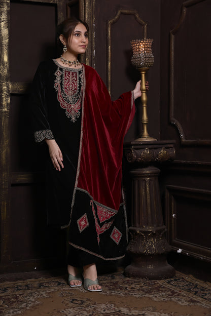Black & Red Designer Velvet Suit #1743