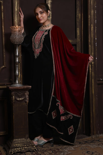 Black & Red Designer Velvet Suit #1743