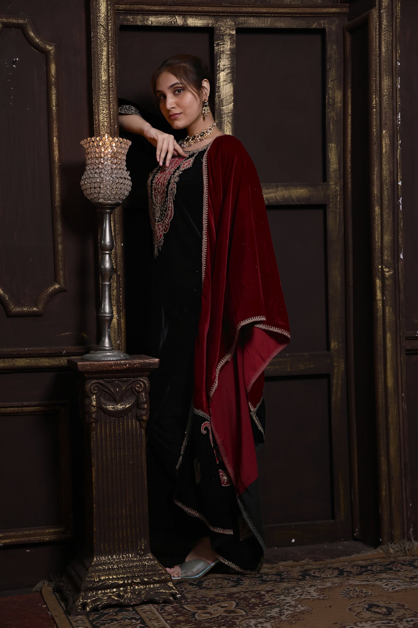 Black & Red Designer Velvet Suit #1743