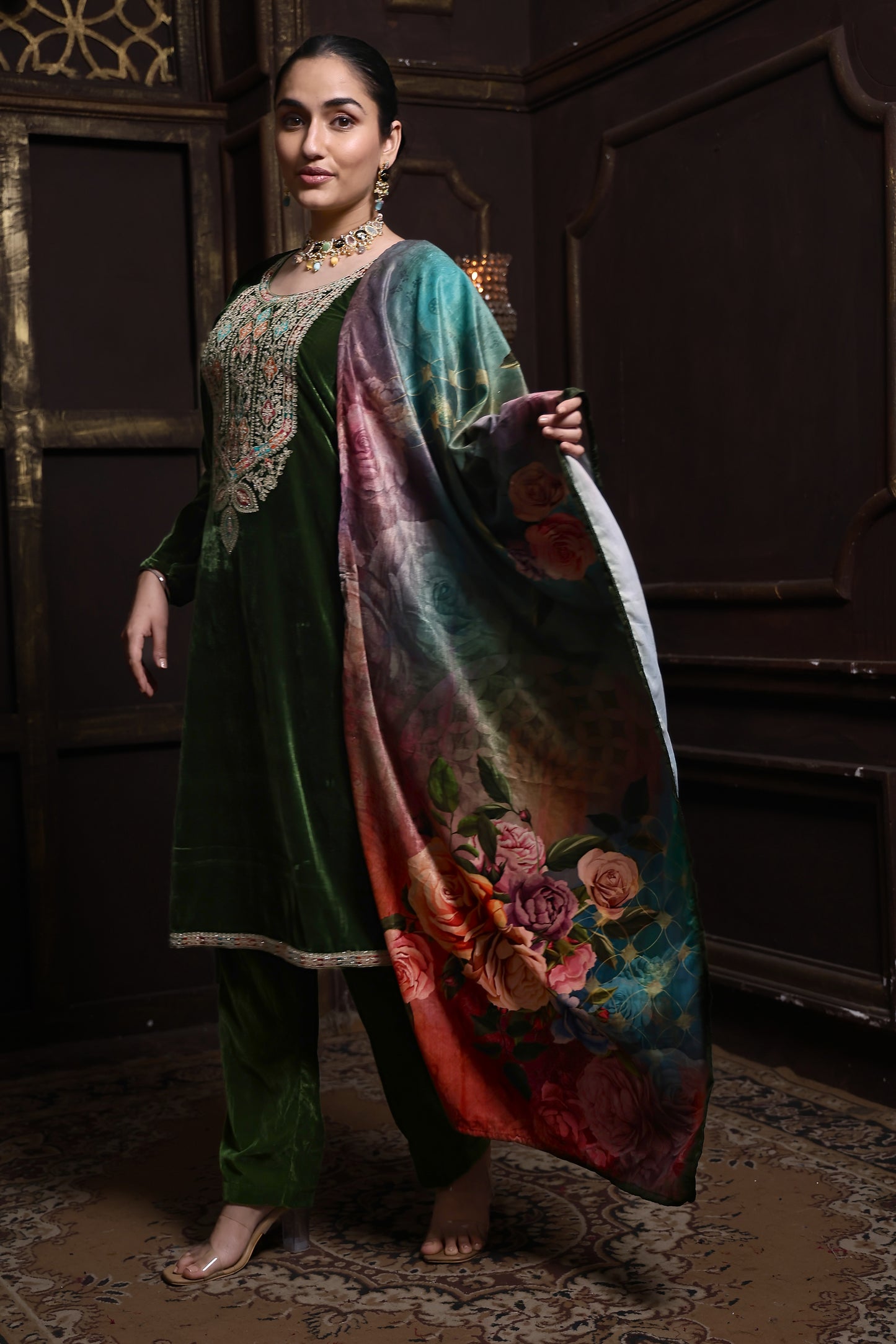 Green Designer Velvet Suit #1732