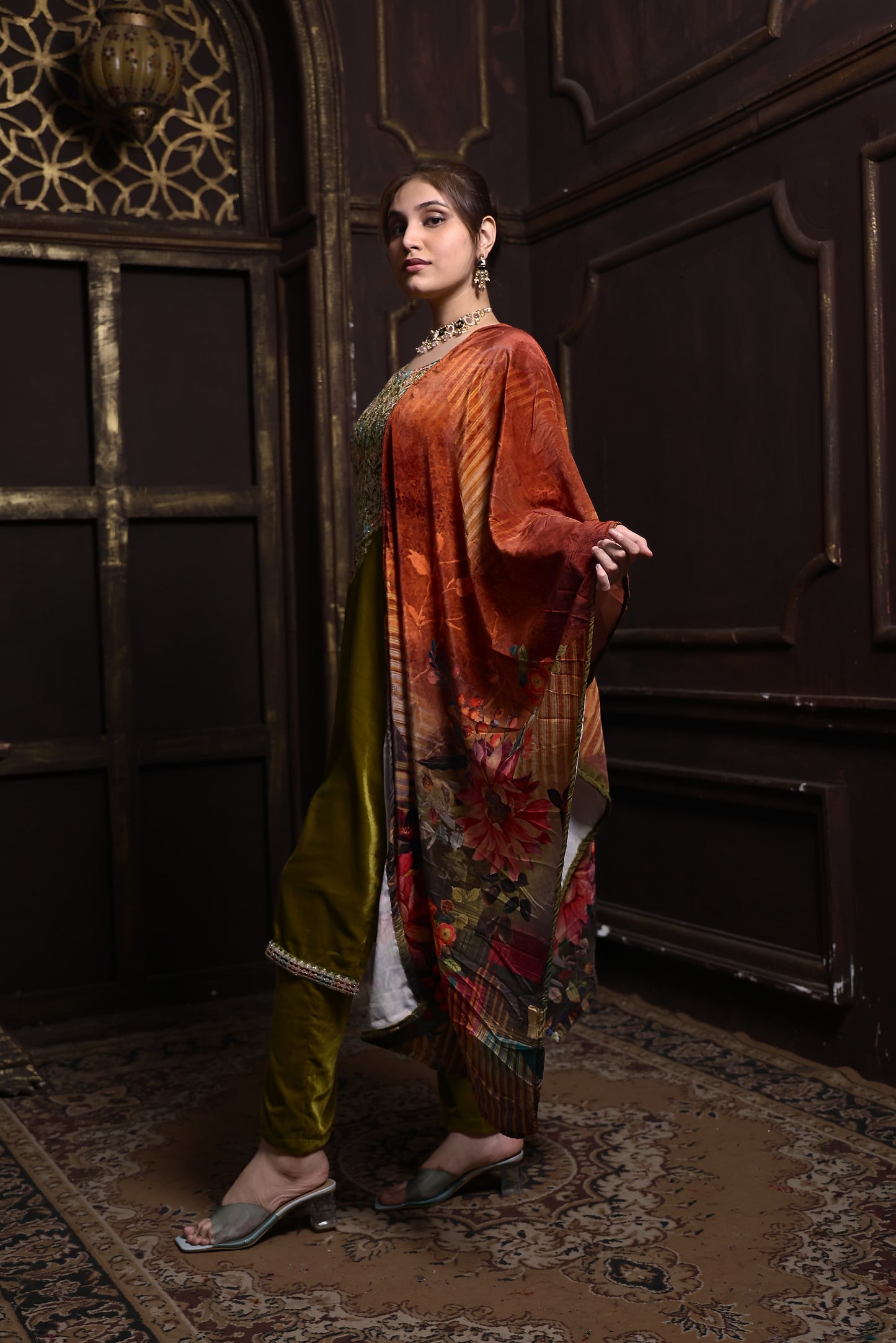 Olive Green Designer Velvet Suit #1727