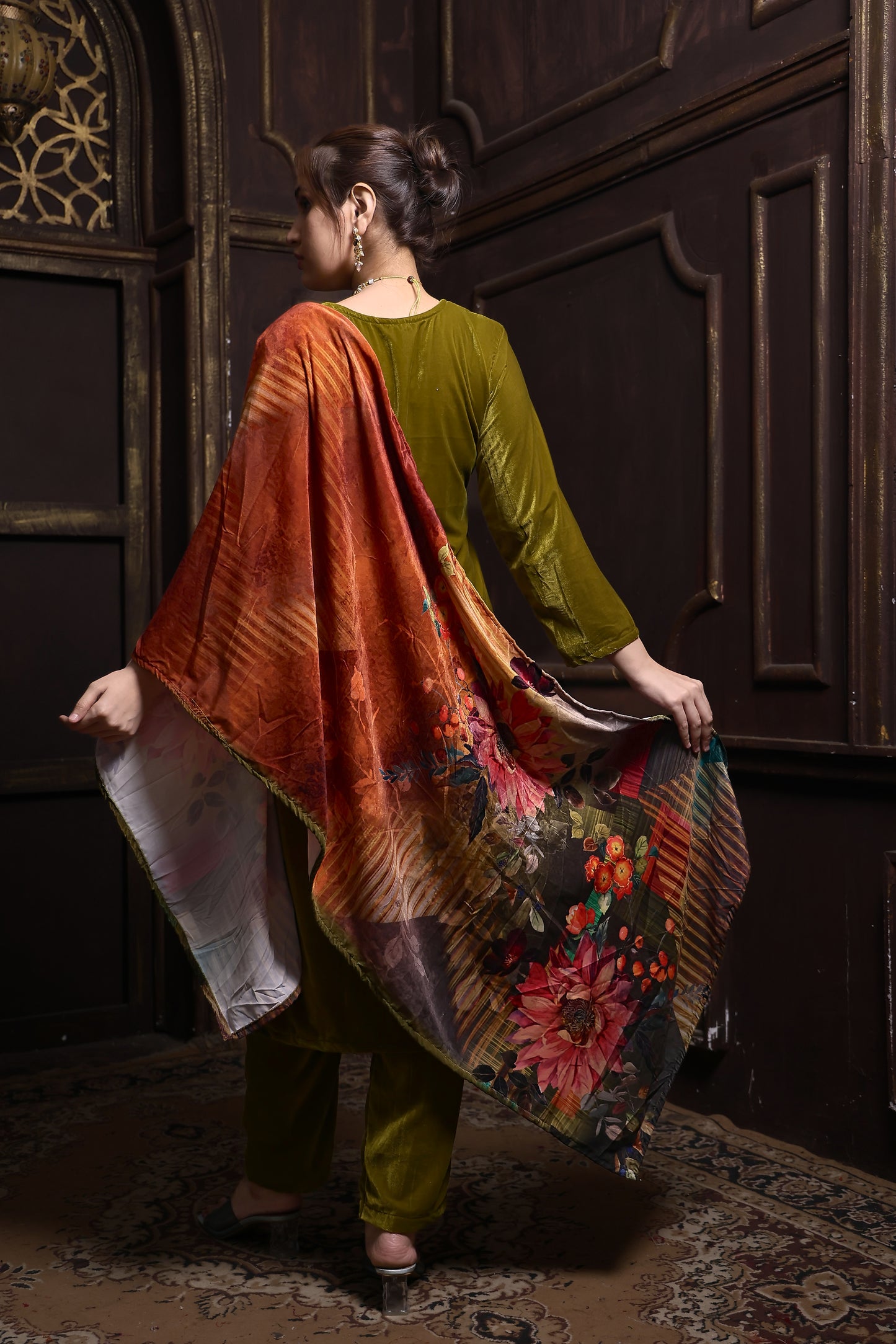 Olive Green Designer Velvet Suit #1727