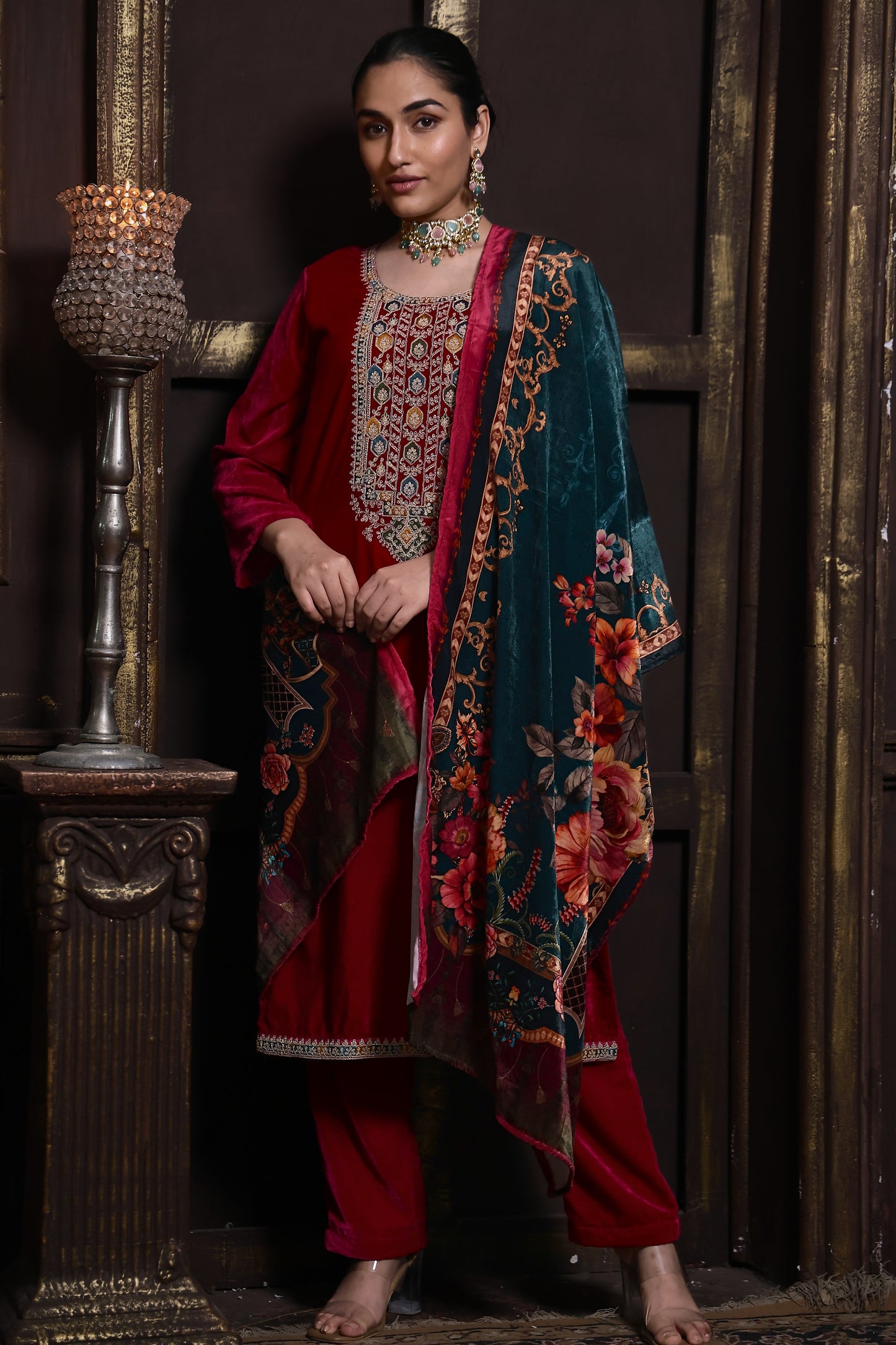 Bright Pink Designer Velvet Suit #1729