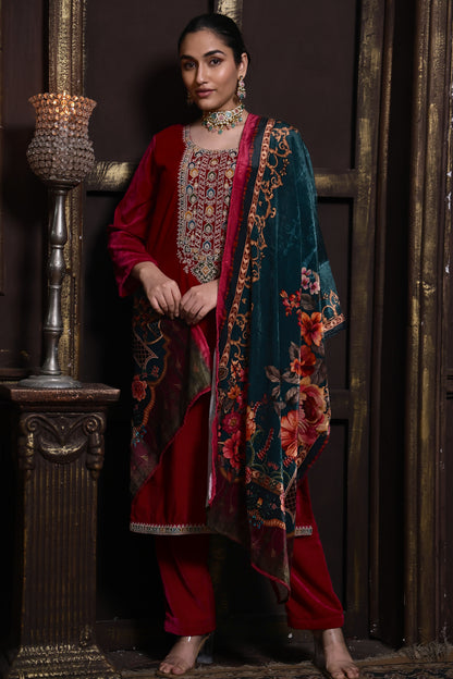 Bright Pink Designer Velvet Suit #1729