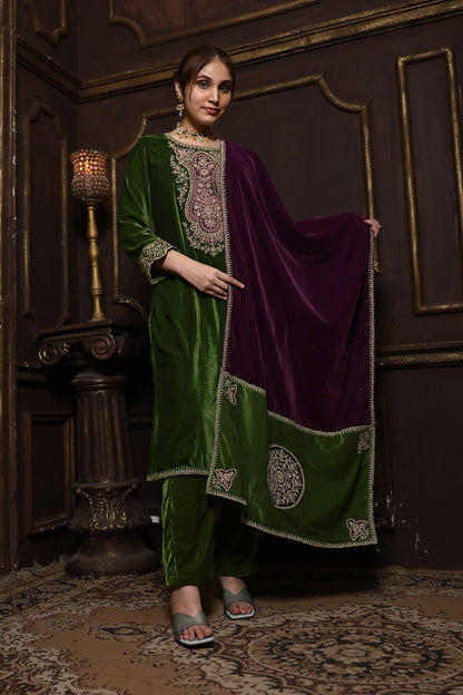 Green & Purple Designer Velvet Suit #1739