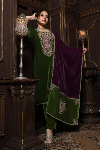 Green & Purple Designer Velvet Suit #1739