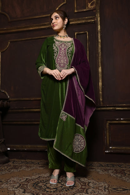 Green & Purple Designer Velvet Suit #1739