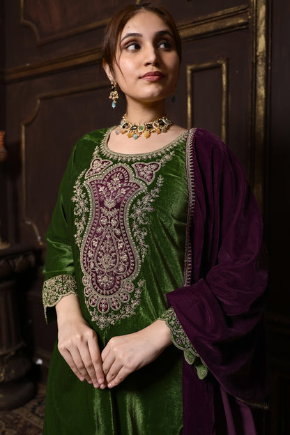 Green & Purple Designer Velvet Suit #1739