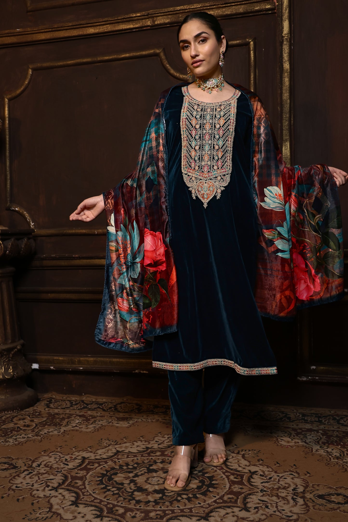 Blue Designer Velvet Suit #1728