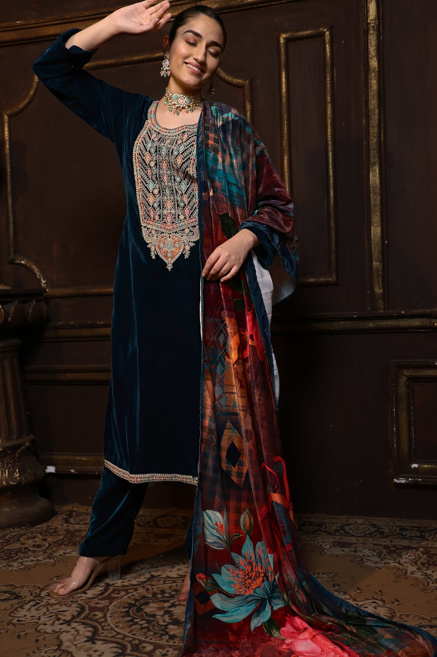 Blue Designer Velvet Suit #1728