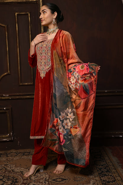 Rust Designer Velvet Suit #1731