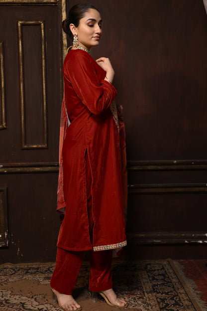 Rust Designer Velvet Suit #1731