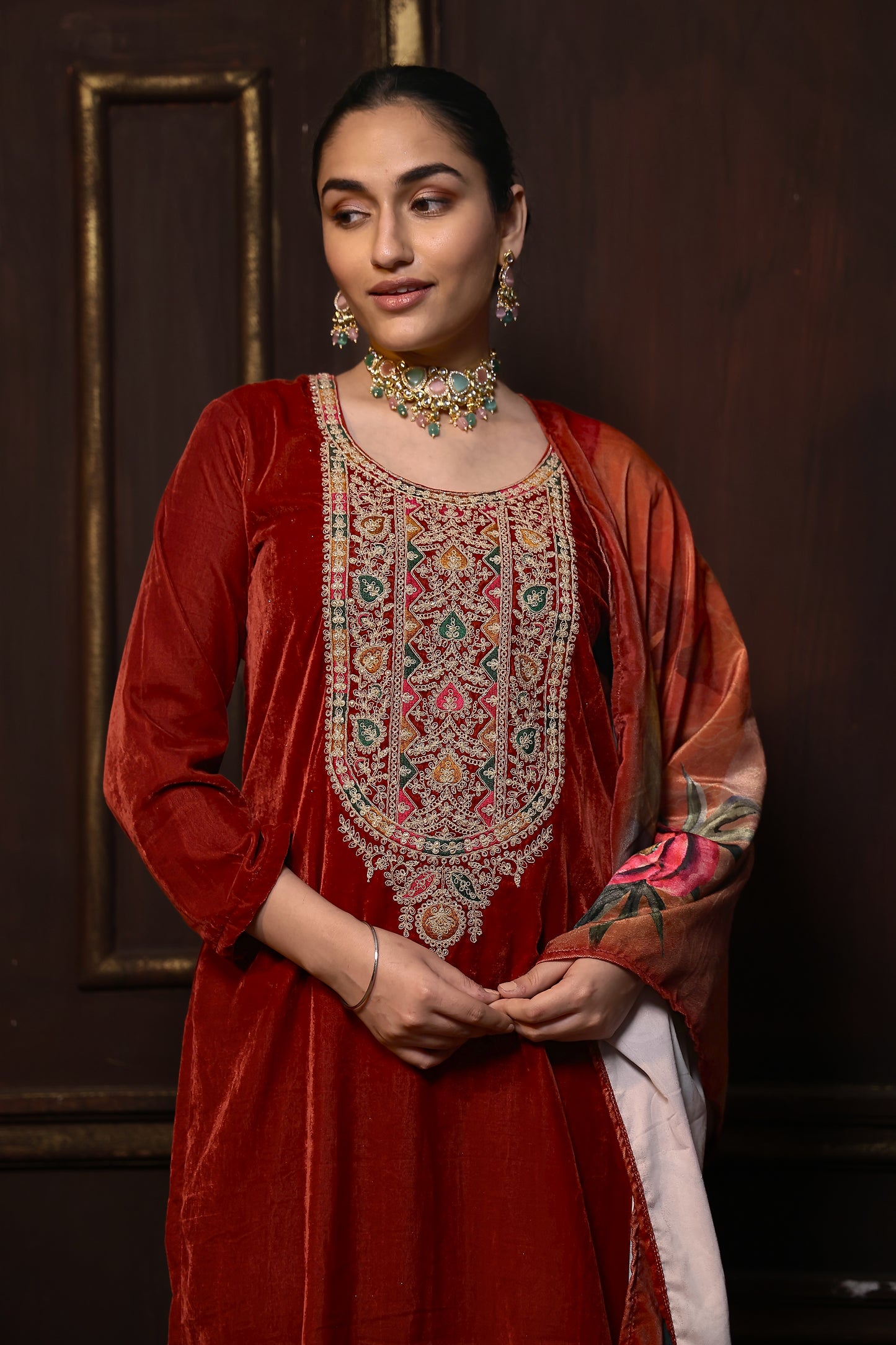 Rust Designer Velvet Suit #1731