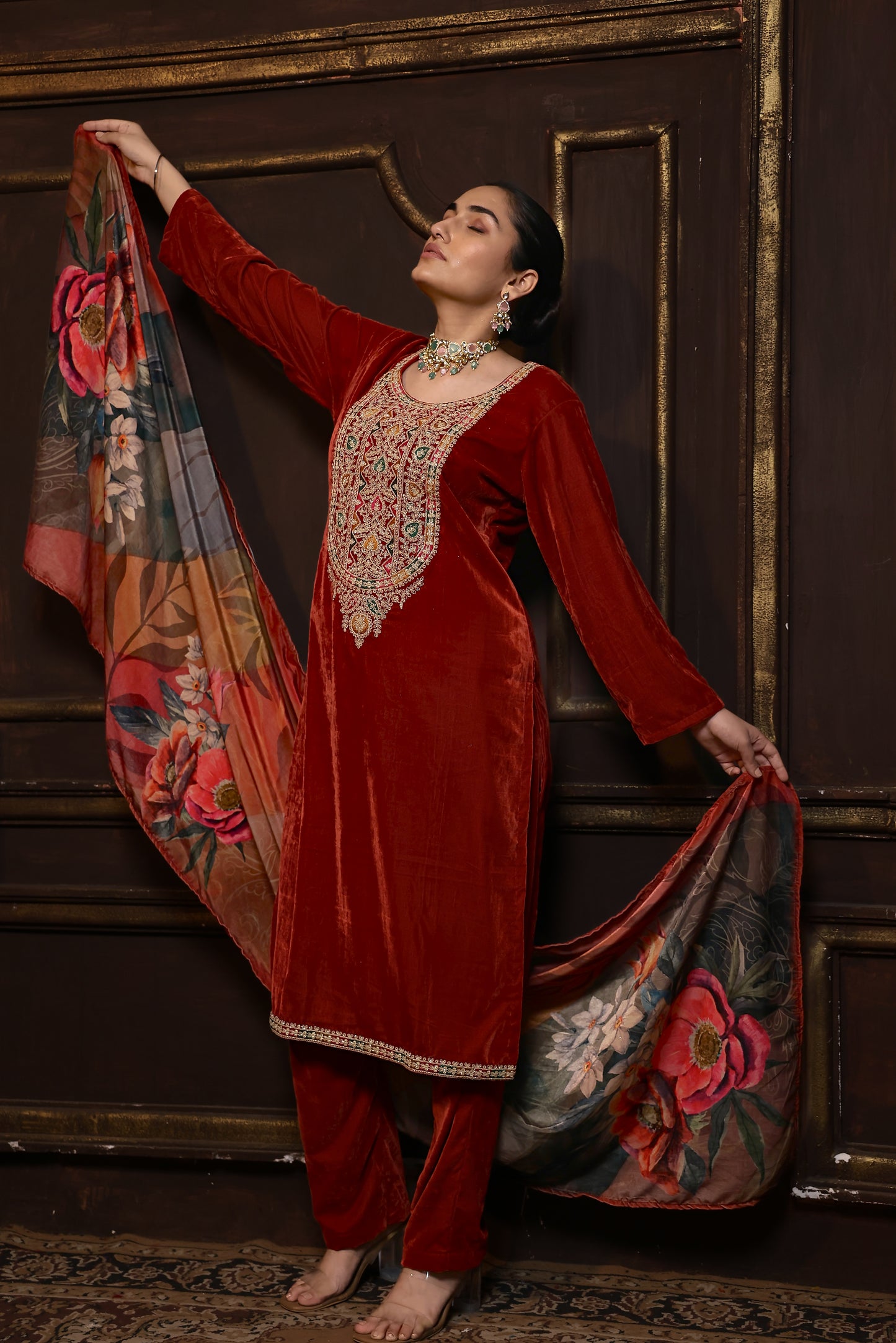 Rust Designer Velvet Suit #1731