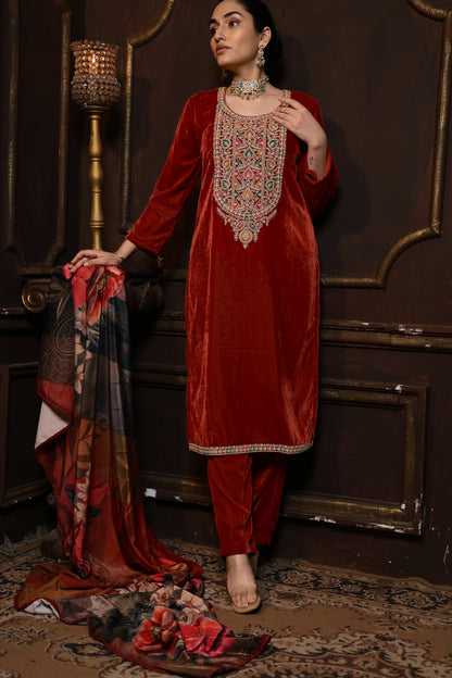 Rust Designer Velvet Suit #1731