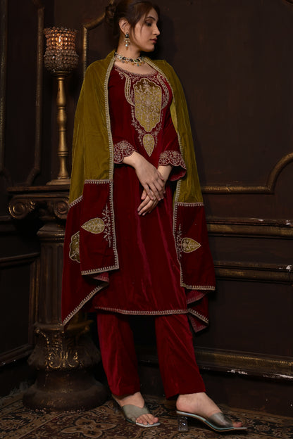 Red & Mustard Designer Velvet Suit #1741