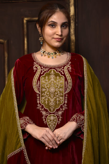 Red & Mustard Designer Velvet Suit #1741