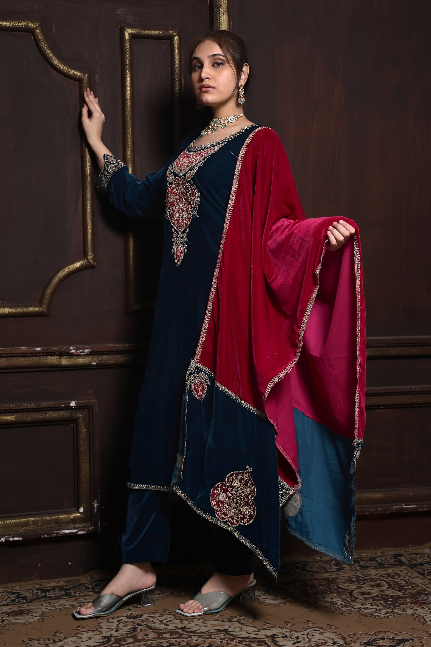 Blue & Pink Designer Velvet Suit  #1742