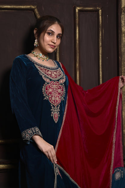 Blue & Pink Designer Velvet Suit  #1742