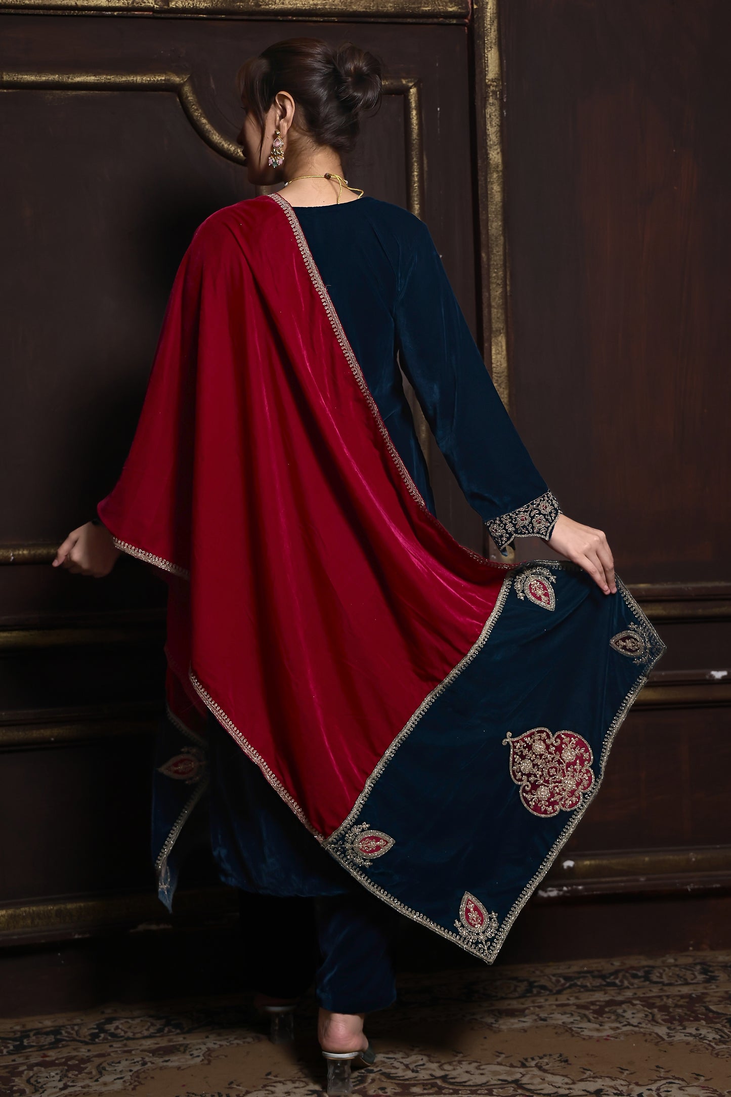 Blue & Pink Designer Velvet Suit  #1742