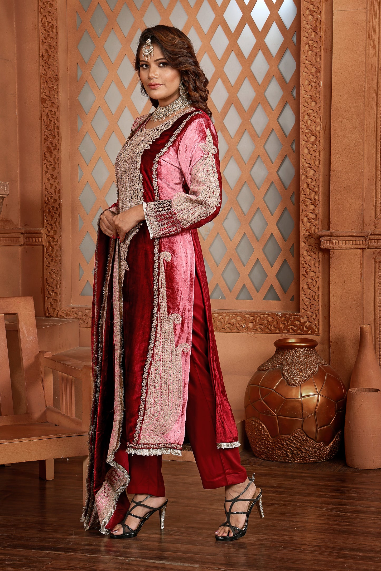 Maroon Party Wear Velvet Suit Set #1687