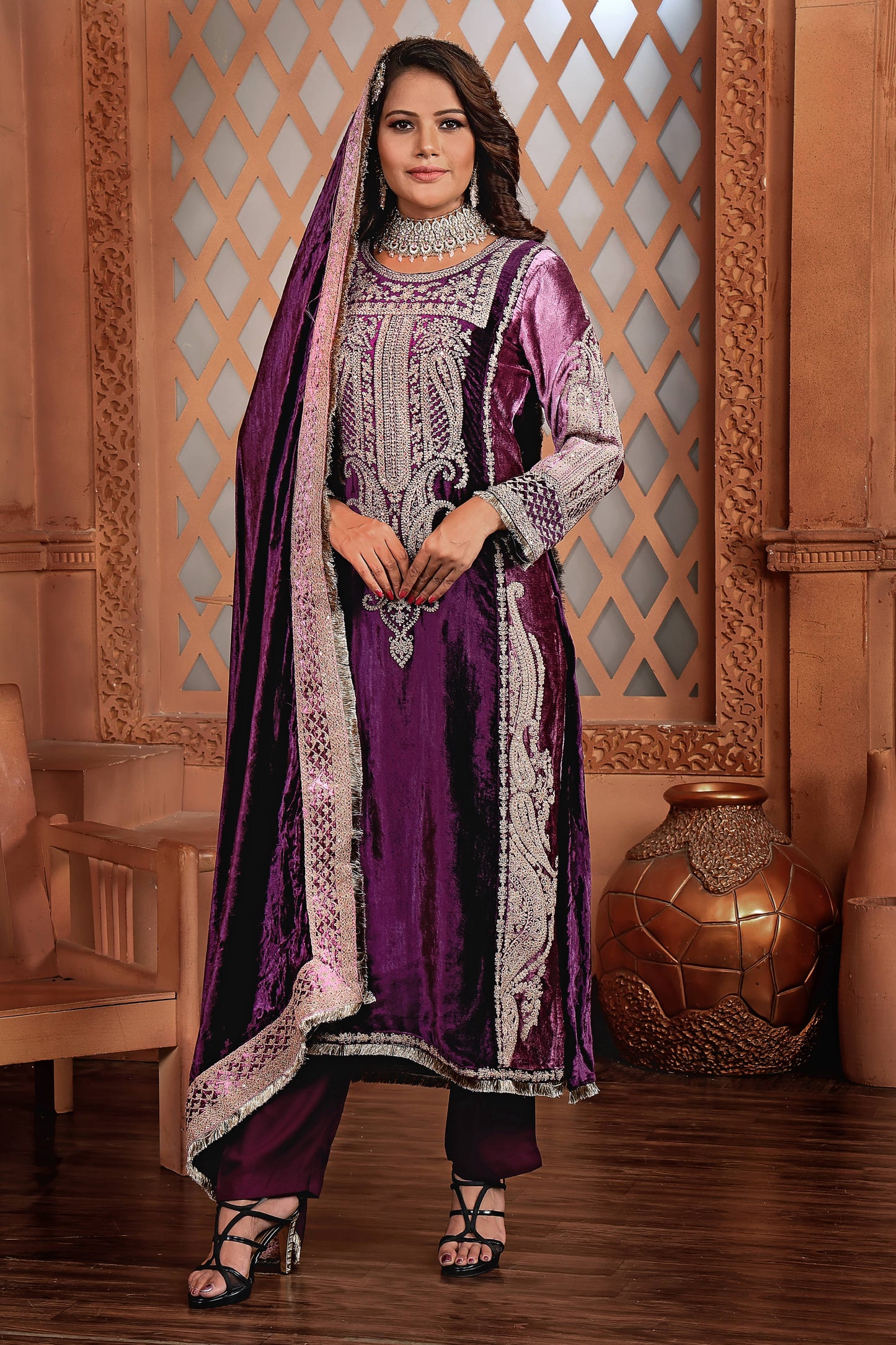 Purple Party Wear Velvet Suit Set  #1688