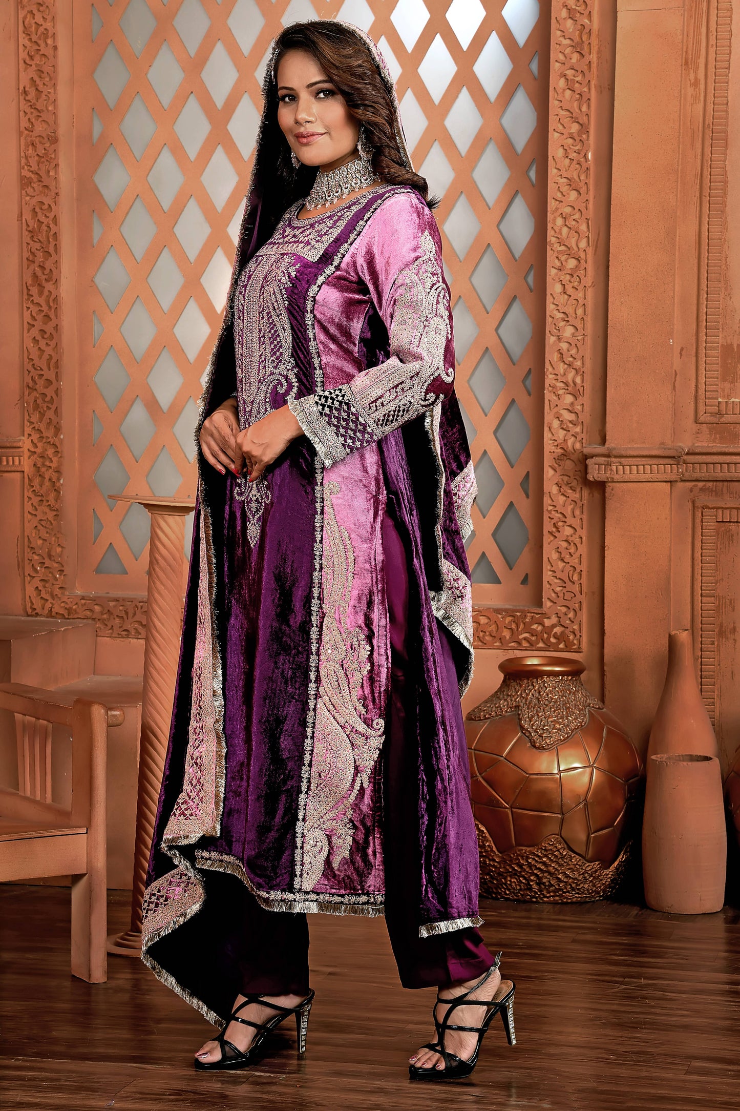 Purple Party Wear Velvet Suit Set  #1688