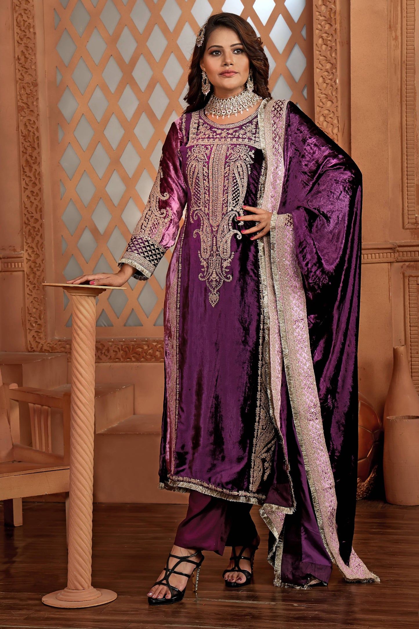 Purple Party Wear Velvet Suit Set  #1688