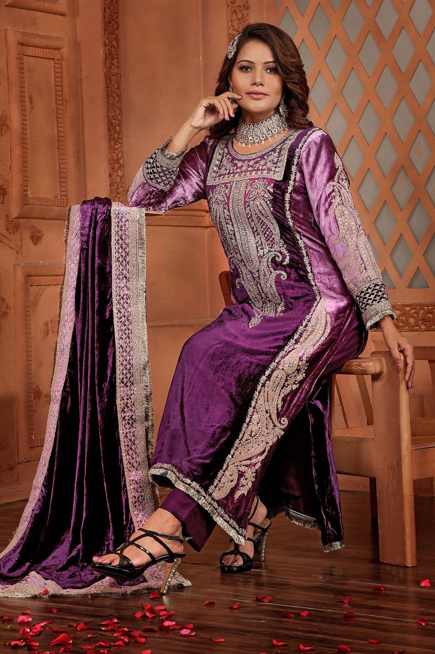 Purple Party Wear Velvet Suit Set  #1688