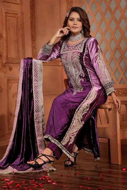 Purple Party Wear Velvet Suit Set  #1688