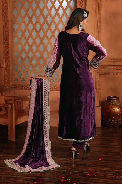 Purple Party Wear Velvet Suit Set  #1688