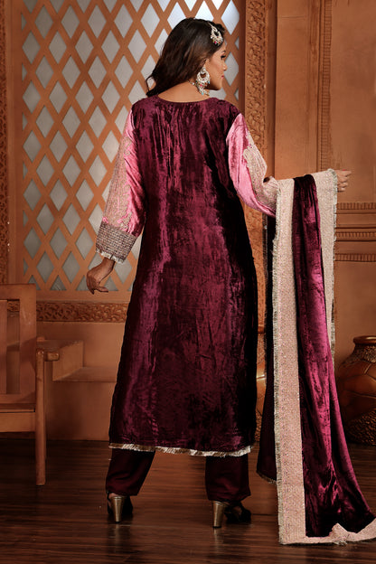 Wine Party Wear Velvet Suit Set #1685