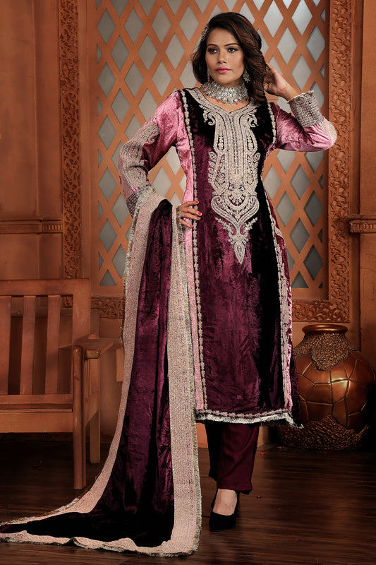 Wine Party Wear Velvet Suit Set #1685