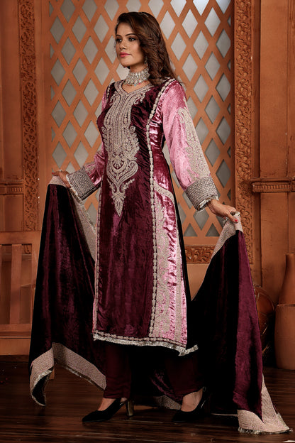 Wine Party Wear Velvet Suit Set #1685
