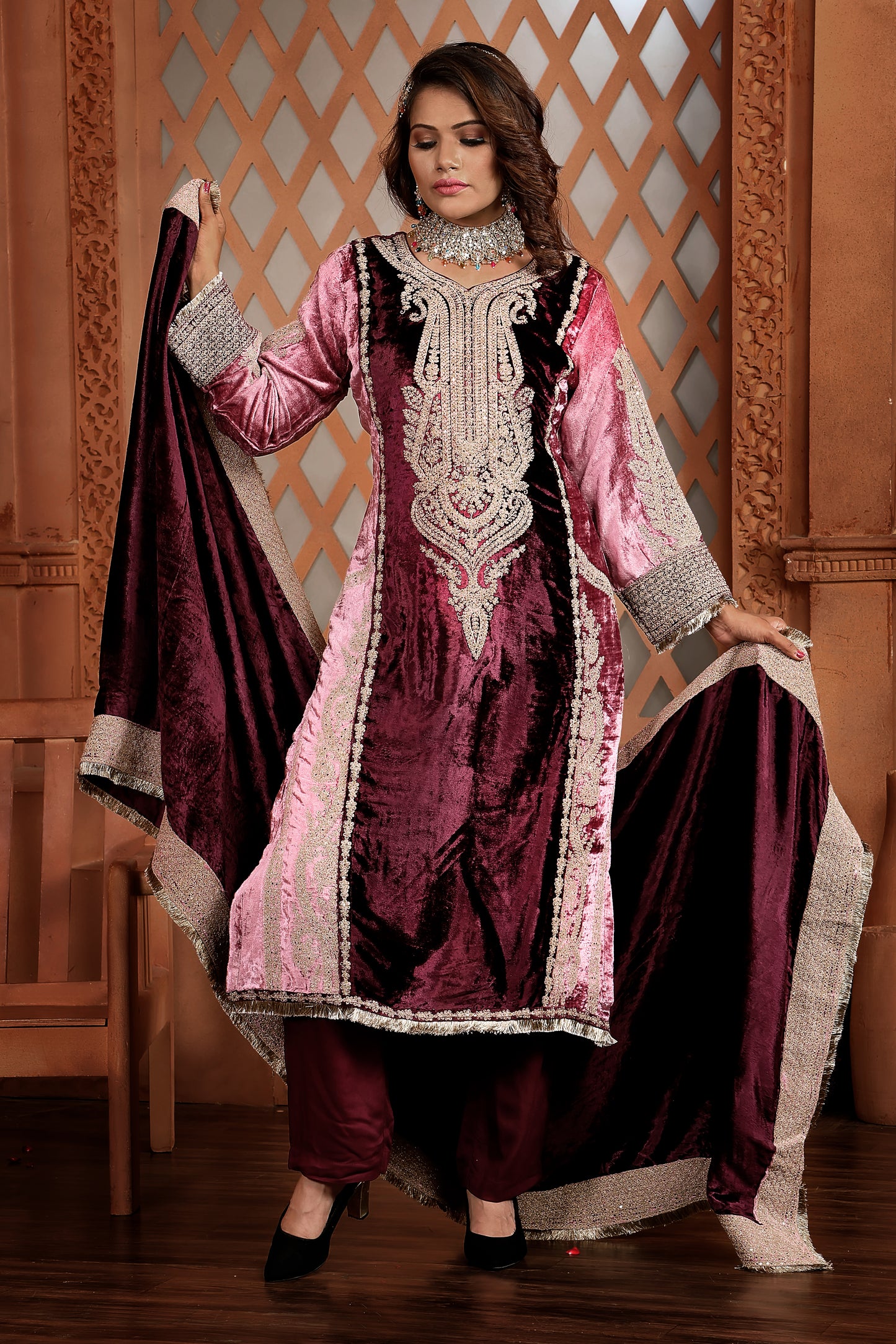 Wine Party Wear Velvet Suit Set #1685