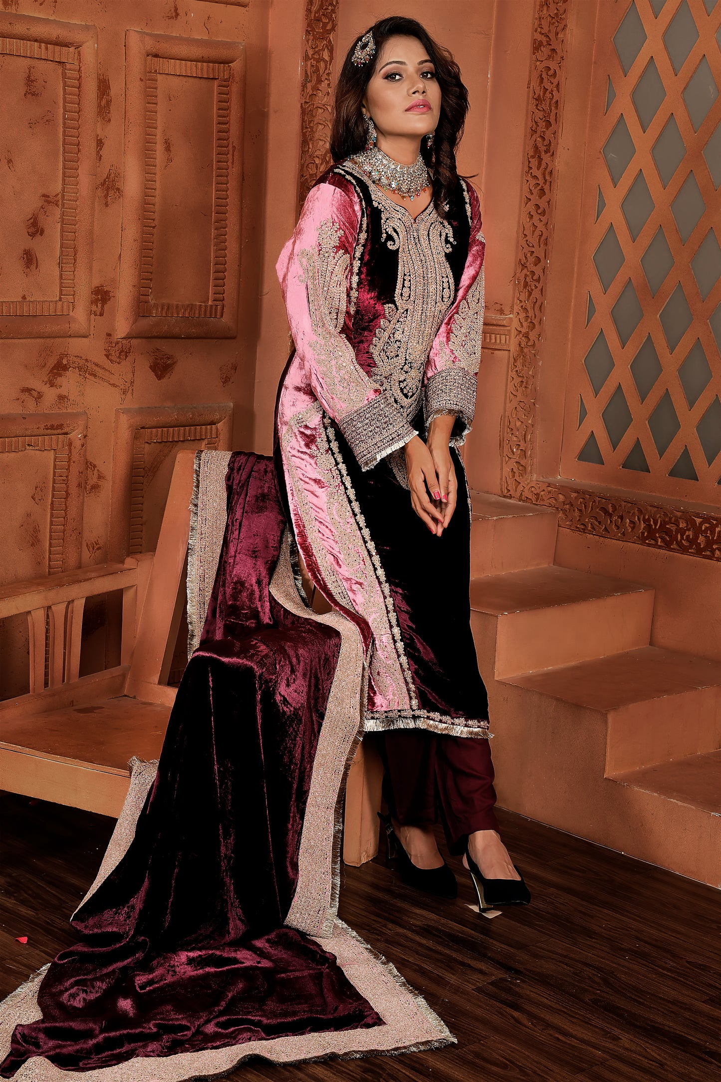 Wine Party Wear Velvet Suit Set #1685