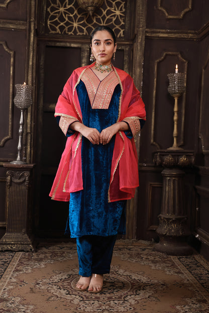 Royal Blue & Pink Designer Velvet Suit #1707