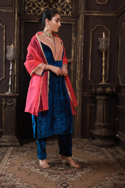 Royal Blue & Pink Designer Velvet Suit #1707