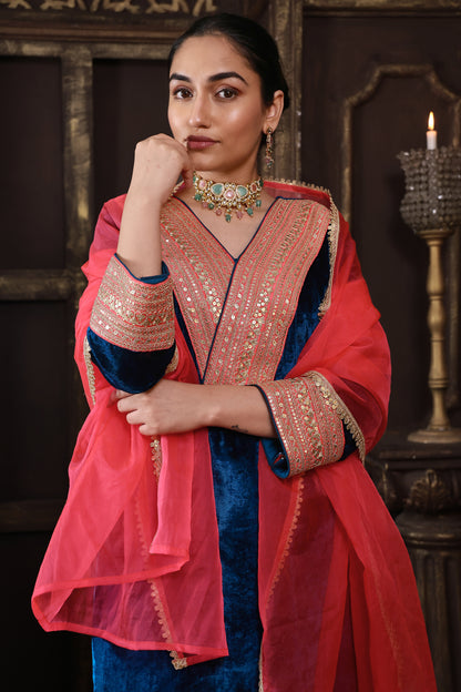 Royal Blue & Pink Designer Velvet Suit #1707